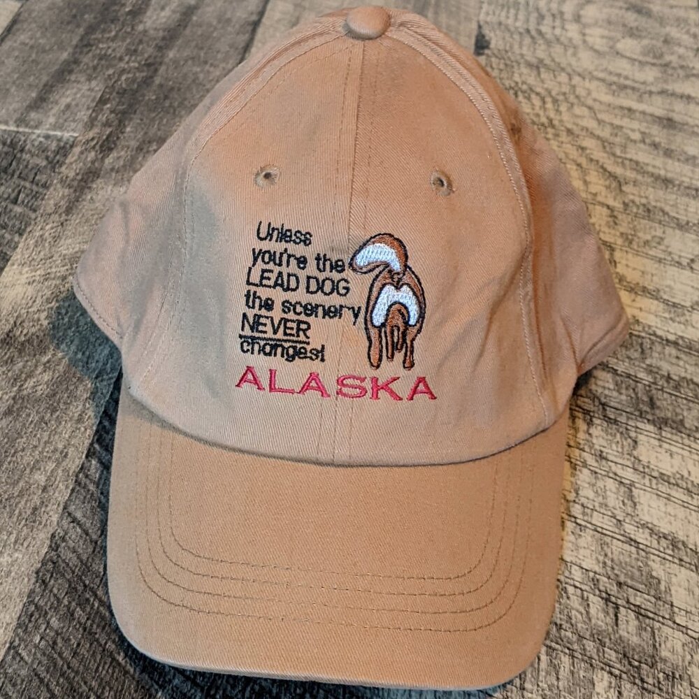 Alaska Dog Sledding Hat Tan Cotton Strapback Baseball Cap